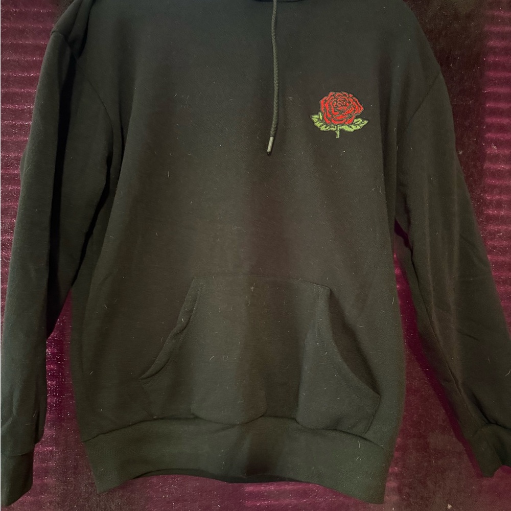 Original Deluxe Black Hoodie with Red Rose Embroidery
